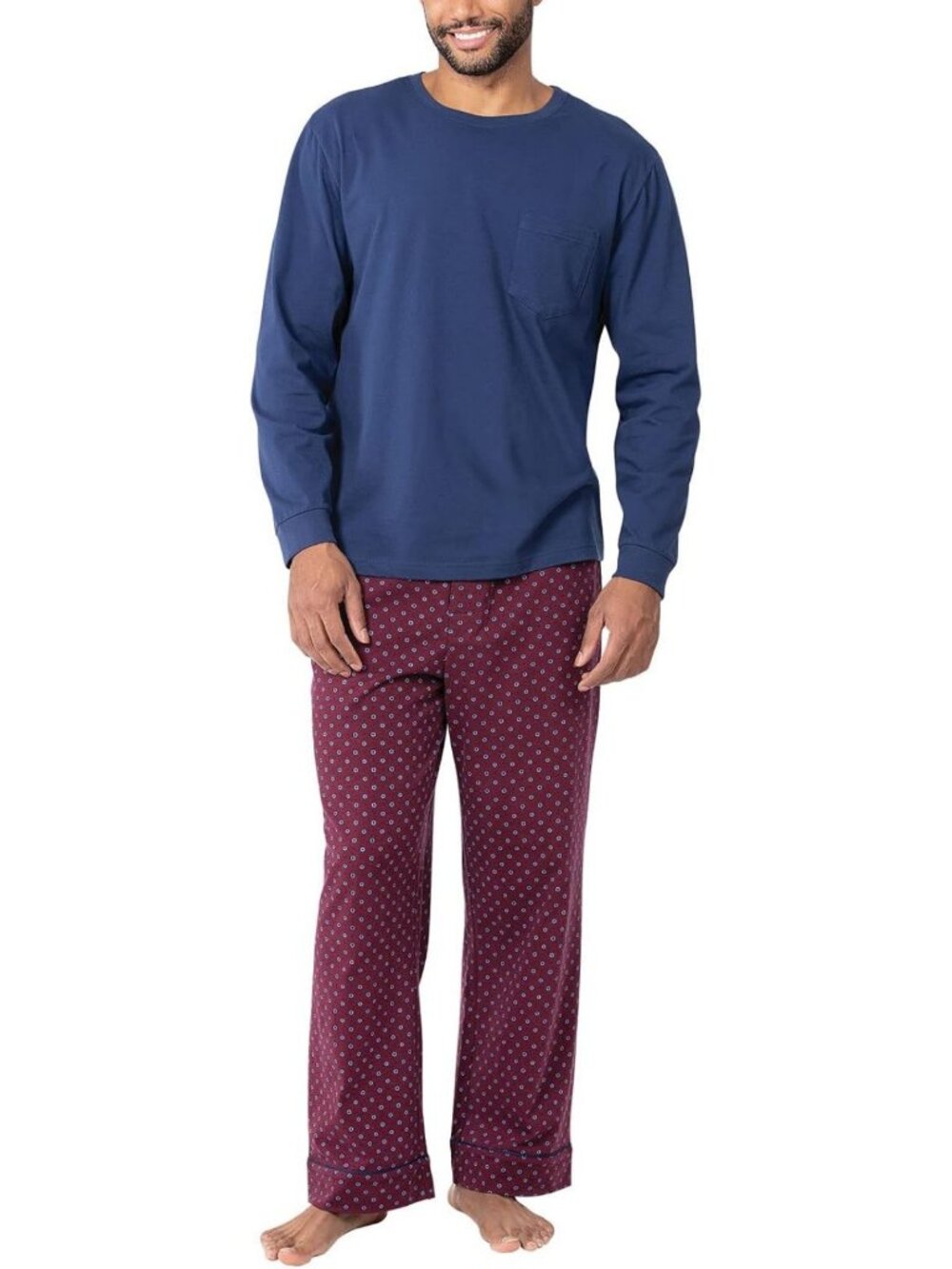 Cozy 100% Cotton Men's Pajama Set - Knit Long Sleeve PJs for Ultimate Comfort